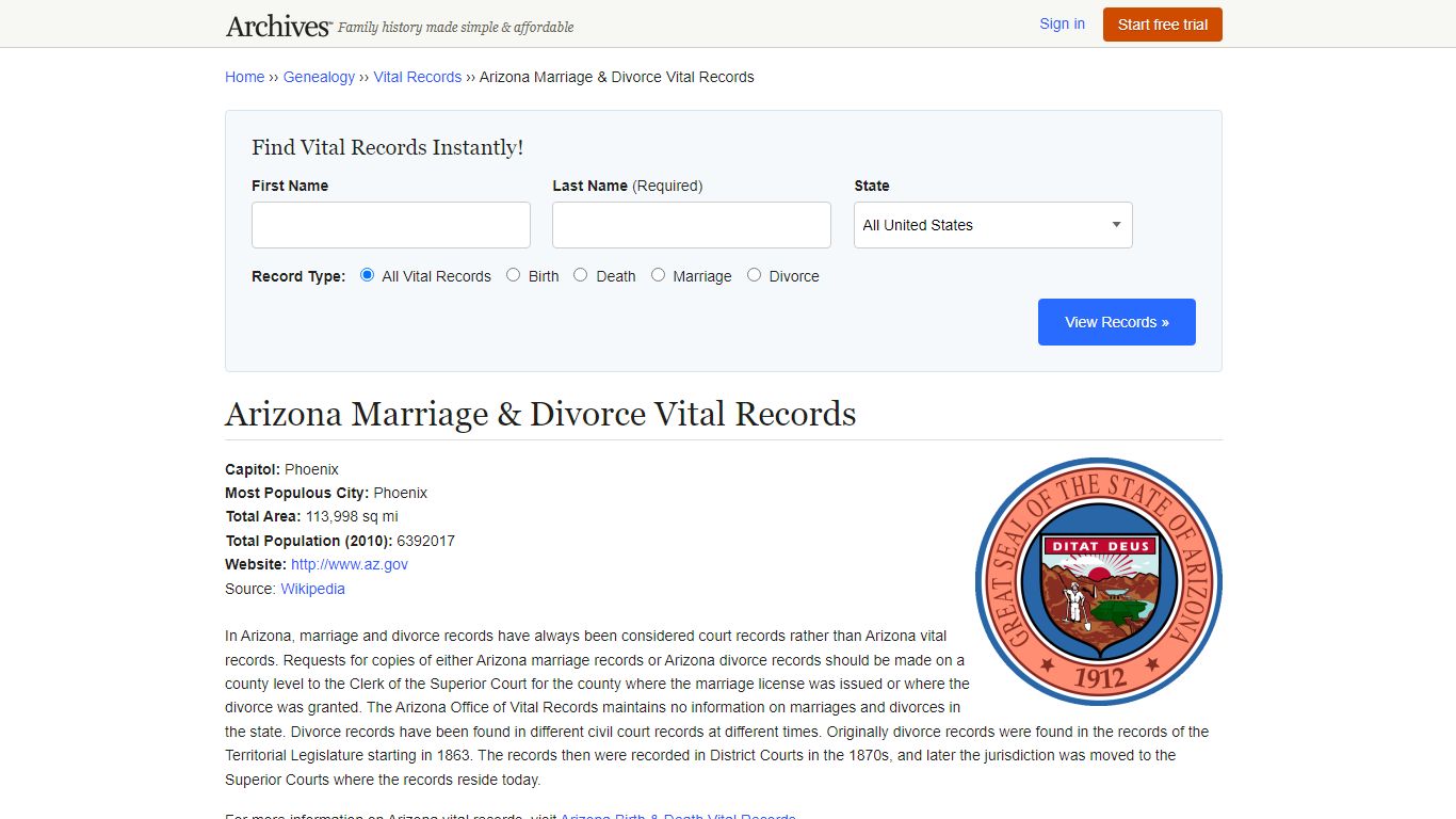 Arizona Marriage & Divorce Records | Vital Records